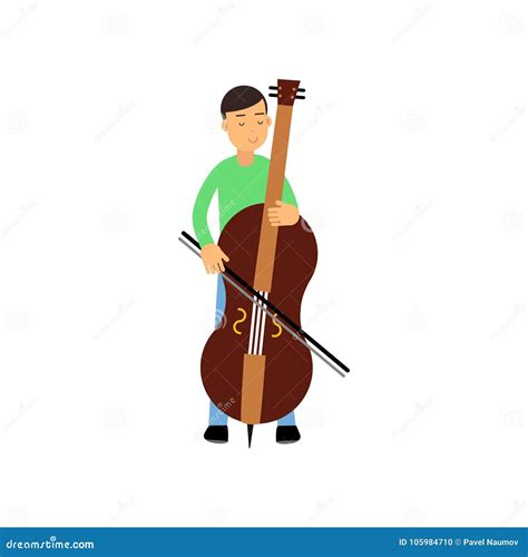 Illustration Of Happy Brunette Male Character Contrabass Player Artist