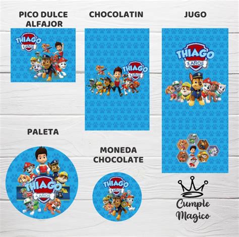 Paw Patrol Golosinas Personalizadas 100 Etiquetas Candy Bar Cumple Magico