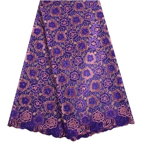 Purple Nigerian African Lace Fabrics High Quality For Men Cotton Dry Lace Fabric Latest Swiss
