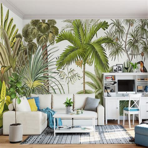 Custom Mural Wallpaper Tropical Rainforest Green Plants