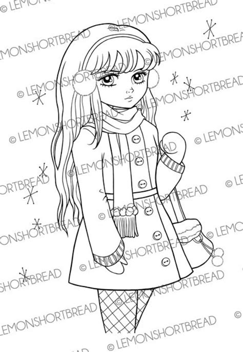 Digital Stamp Winter Sulk Girl Digi Coloring Page Snow Anime Etsy