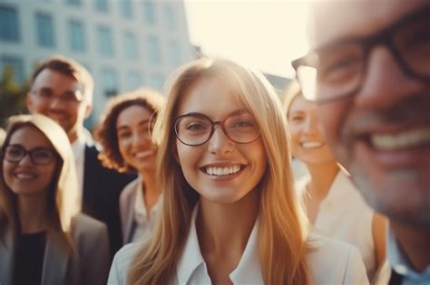 Premium Ai Image Diverse Team Posing In Front Of Office Building