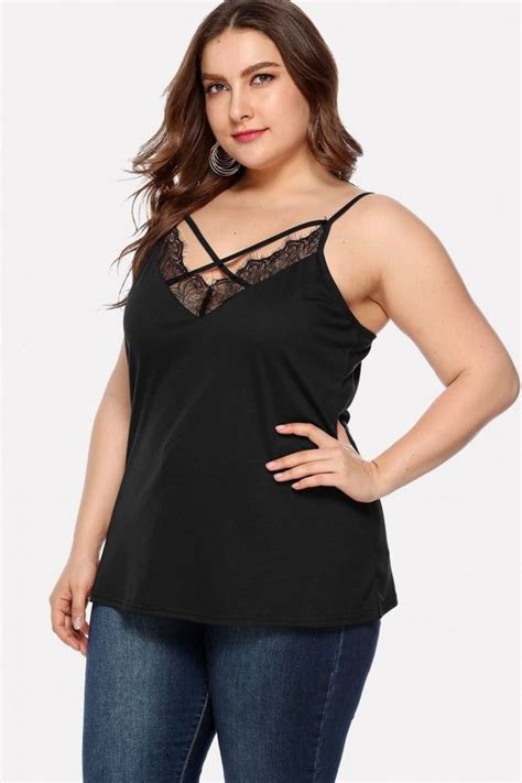 Black Lace Trim Caged Casual Plus Size Camisole Plus Size Camisoles