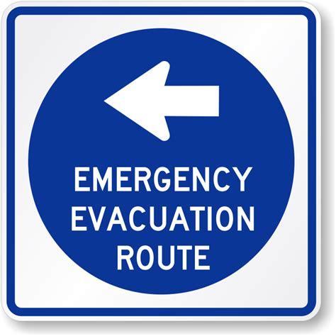 Emergency Evacuation Route Left Arrow Direction Sign Sku