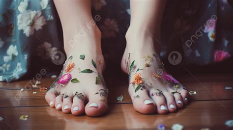 Woman Painted Her Feet With Flowers Background Feet Picture Pretty