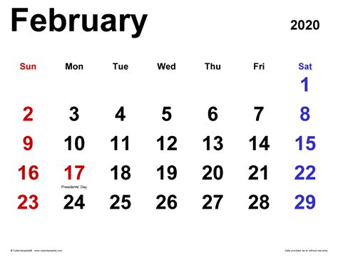 February 2020 Calendar Templates For Word Excel And Pdf