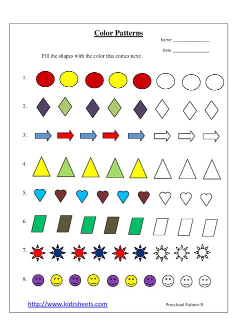 31 Color Patterns For Kindergarten Worksheet