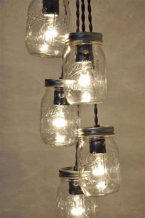 Mason Jar Chandelier 5 Jar Pendant Light Fixture Hanging