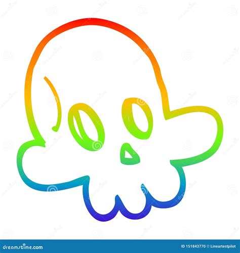 A Creative Rainbow Gradient Line Drawing Cartoon Halloween Skull Stock