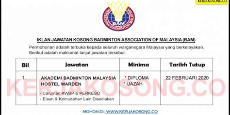 Have you found the page useful? Jawatan Kosong Badminton Association of Malaysia (BAM ...