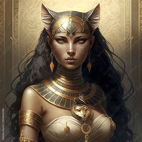 Ancient Egyptian Catwoman With Gold Jewelry Ancient Egyptian Goddess