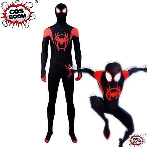 Cosboom Spider Man Into The Spider Verse Miles Morales Cosplay Costume Men S Halloween Superhero