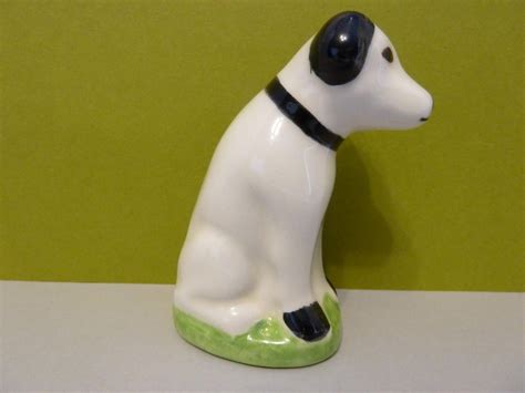 Dog Figurine White And Black Ears Collar And Spots By Bjsdodads On