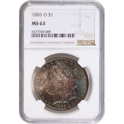 Certified Morgan Silver Dollar 1885 O Ms63 Ngc Toning Golden Eagle Coins