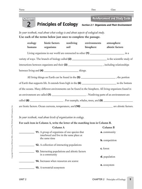 Chapter 2 Principles Of Ecology Answer Key Fill Online Printable