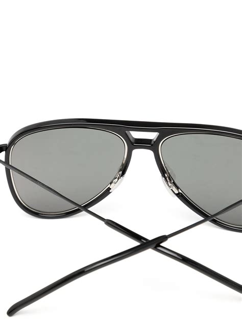 Saint Laurent Mirrored Pilot Frame Sunglasses In Black Modesens
