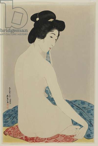 Woman After A Bath Taisho Era July 1920 Colour Woodblock Print