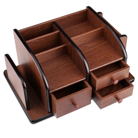 wooden desk organizer w drawers office supplies desktop tabletop rack holder ebay