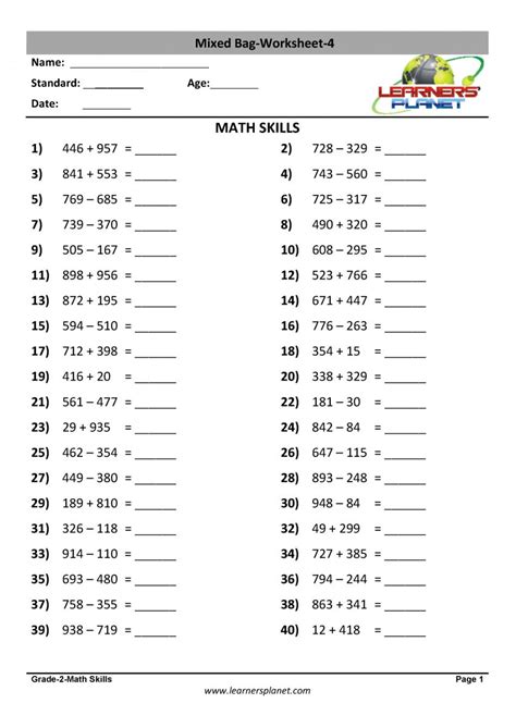 Maths mixed grade 2 practice worksheets