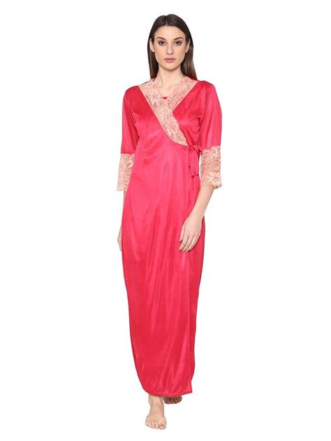Solid Satin Spandex Pink Lace Soft Bridal Nighty Lingerie Nightwear Set Rs 595set Id