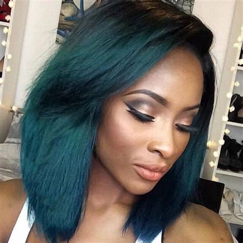 Her natural color is almost black, and then the rest of. Short Bob Ombre Green Wig Black Women Hairstyles Cheap ...
