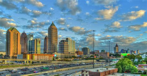Atlanta Midtown To Downtown Sunset Reflections Panorama