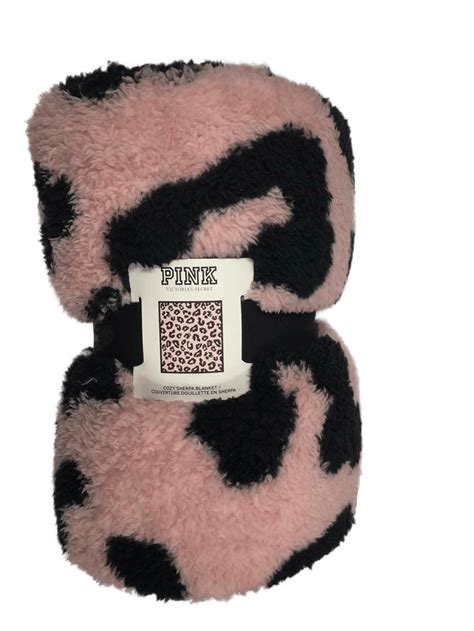 Victorias Secret Pink Cozy Sherpa Blanket Throw Pink Leopard 50 X 60 New