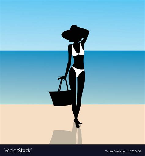Silhouette Of A Girl On The Beach Royalty Free Vector Image