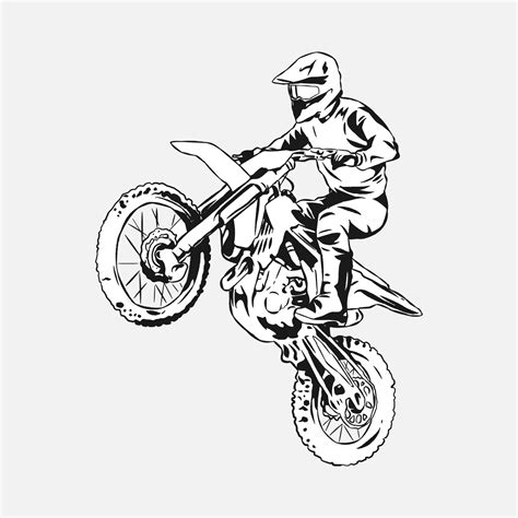 Motocross Racer Rider Hand Drawn Illustration Black And White