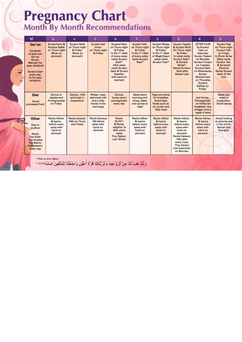 Month By Month Pregnancy Chart With Recommendations Printable Pdf Download
