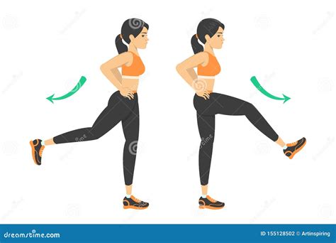 Woman Doing Leg Swing Exercise Warm Up Before Workout Stock Vector