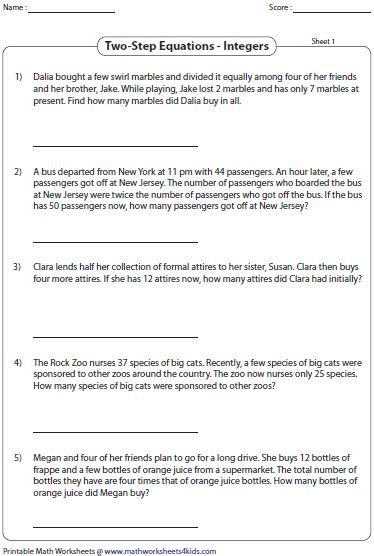 Integers and absolute value worksheets. Two-step equation word problems: Integers | Word problem ...