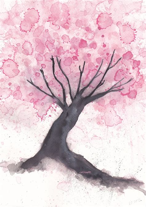 Cherry blossom hand drawing stock vectors images vector. Drawn cherry blossom flowering tree - Pencil and in color drawn cherry blossom flowering tree