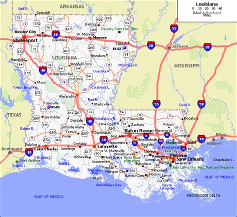 Louisiana Main Cities Map