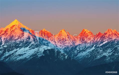 Sunset On Mountain Peaks Panchachuli In Indian Himalaya Wall Mural In