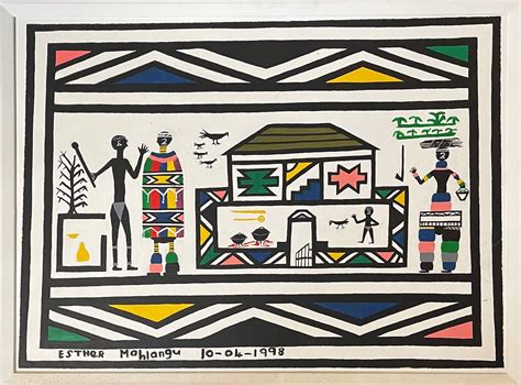 Esther Mahlangu Village Ndebele 1998 Ndebele Peinture Figurative