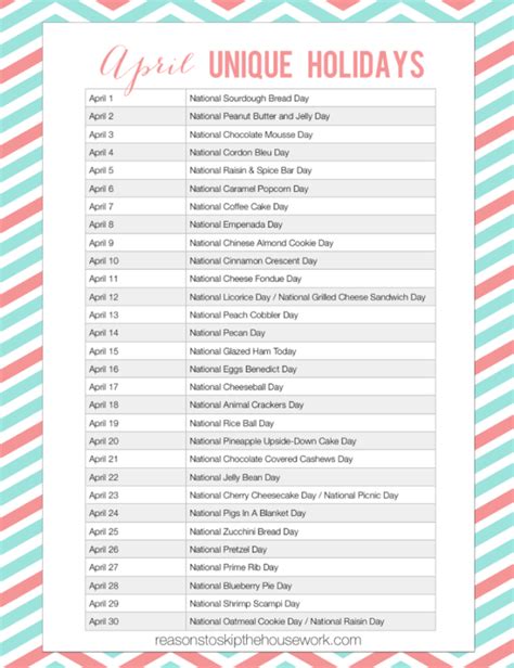 Bizarre Holidays Printable April Calendar National Holiday Calendar