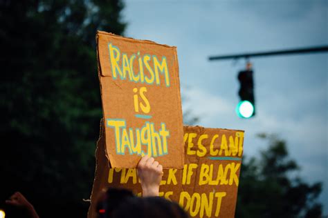 Unrecognizable Demonstrators Showing Anti Racism Placards During