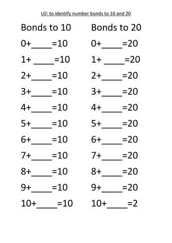 work sheets number bonds      teaching resources