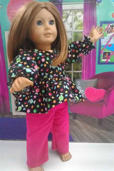 Candy Flannel Pajamas For 18 Dolls Fits American Girl Dolls Girl