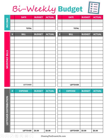 Free Printable Bi Weekly Budget Worksheets Shotwerk