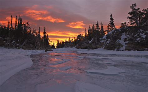2560x1440 Resolution Landscape Photography Of Frozen River Between