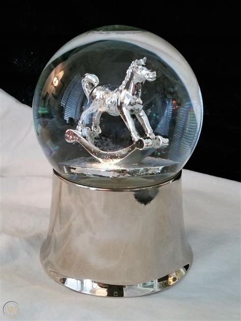 Personalized Rocking Horse Snow Globe Silver Plated Rocking Horse Snow