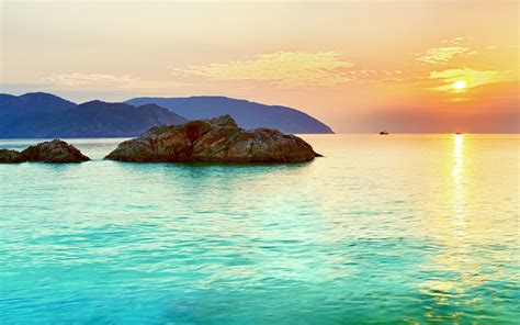 Download Turquoise Sky Sun Sea Water Island Horizon Landscape Panorama