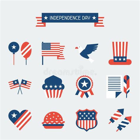 United States Of America Independence Day Icon Set Stock Vector