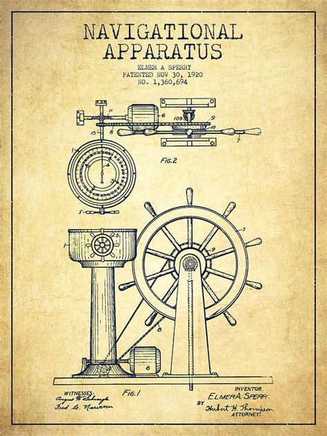 Navigational Apparatus Patent Drawing From 1920 Vintage Digital Art