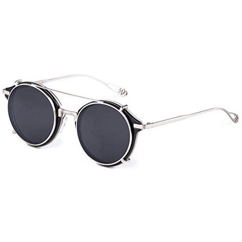 Dollger Clip On Sunglasses Steampunk Style And Round Mirrored Lens Uv400 Protection Dollger