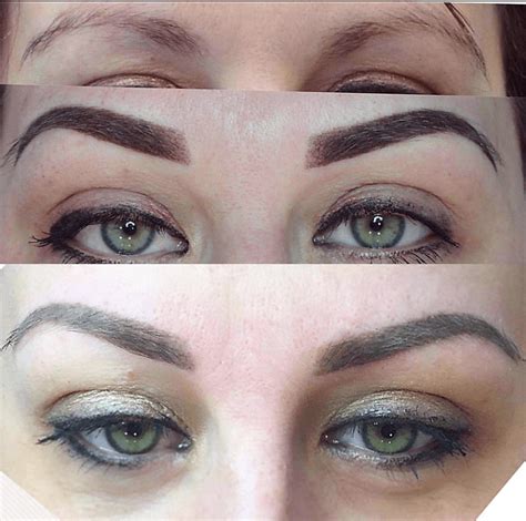 Picture Sequence Showing Healing Process Of Powder Mist Brows On Top Of