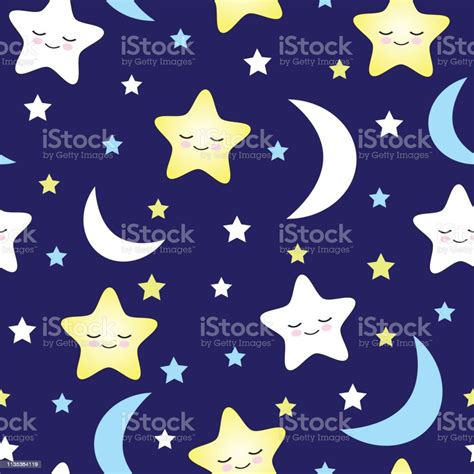 Seamless Vector Pattern Moons And Sleeping Stars Illustration Stock