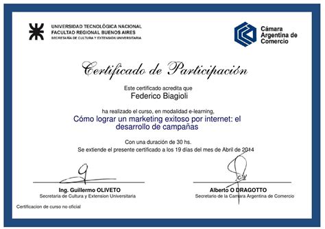 Certificado De Participación By Federico Biagioli Gómez Issuu